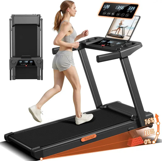 Stay Fit Efficiently! Folding Incline Treadmill With Handle, 3.0HP Quiet Motor 300Lbs Capacity LED Screen Fitness Machine For Home Office