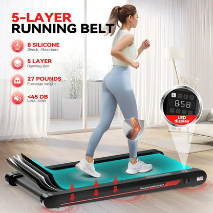 Easy Daily Workout! Multi-functional Vibrating Plate Walking Pad, Portable Quiet Under Desk Treadmill for Home Office Fitness